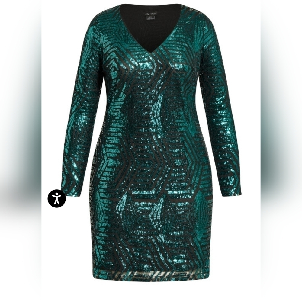 NWT CITY CHIC Bright Lights Dress  Emerald, Size M/18
